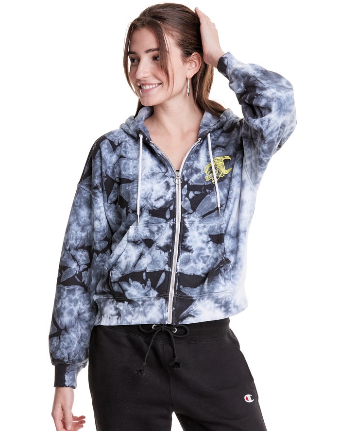 Champion Galaxy Dye Full Zip Boxy C Flower Logo Hoodie Dames - Wit/Zwart - Belgie 2035WFMYD